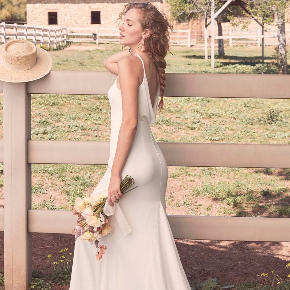 NWT LULU'S Eternal Promise Ivory Satin Cowl Back Sleeveless Wedding Dress